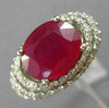 ESTATE LARGE 6.03CT DIAMOND & AAA OVAL RUBY 14KT WHITE GOLD HALO CURVED FUN RING