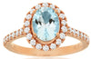 1.6CT DIAMOND & AAA AQUAMARINE 14K ROSE GOLD OVAL & ROUND FLOWER ENGAGEMENT RING