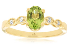 .93CT DIAMOND & AAA PERIDOT 14KT YELLOW GOLD OVAL & ROUND FILIGREE 5 STONE RING
