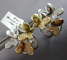 LARGE .37CT DIAMOND 14KT TRI COLOR GOLD MULTI BUTTERFLY CLIP ON HANGING EARRINGS
