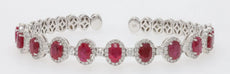8.38CT DIAMOND & AAA RUBY 18KT WHITE GOLD OVAL & ROUND FLEXIBLE BANGLE BRACELET