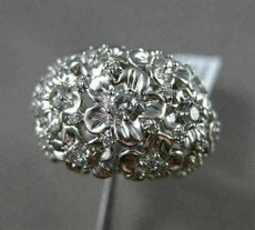 ESTATE EXTRA LARGE .10CT DIAMOND 14KT WHITE GOLD 3D MATTE & SHINY FLOWER RING