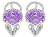 2.50CT DIAMOND & AAA PINK AMETHYST 14KT WHITE GOLD OVAL & ROUND HANGING EARRINGS