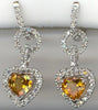 1.65CT DIAMOND & AAA CITRINE 14KT WHITE GOLD 3D HEART SHAPE & ROUND FUN EARRINGS