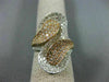 ESTATE WIDE 2.92CT DIAMOND 14K WHITE & ROSE GOLD MULTI ROW CRISS CROSS LEAF RING