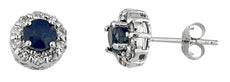 1.45CT DIAMOND & AAA SAPPHIRE 14KT WHITE GOLD 3D ROUND HALO FLOWER STUD EARRINGS