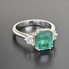 LARGE 2.91CT DIAMOND & AAA EMERALD 18KT 2 TONE GOLD THREE STONE ENGAGEMENT RING