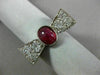 ANTIQUE LARGE 2CT DIAMOND & AAA RUBY 14KT WHITE GOLD FILIGREE OVAL BOW TIE RING