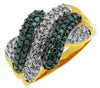 LARGE 1.05CT WHITE & BLUE DIAMOND 14KT YELLOW GOLD MULTI ROW CRISS CROSS RING
