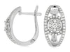 WIDE .56CT DIAMOND 14KT WHITE GOLD 3D FLOWER LEVERBACK HUGGIE HANGING EARRINGS