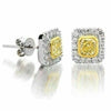 ESTATE 1.20CT WHITE & FANCY YELLOW DIAMOND 18KT 2 TONE GOLD SQUARE STUD EARRINGS