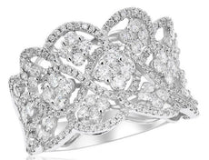 WIDE 1.49CT DIAMOND 18KT WHITE GOLD MULTI FLOWER INTERTWINING ANNIVERSARY RING