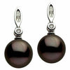 ESTATE .16CT DIAMOND & AAA TAHITIAN PEARL 14K WHITE GOLD BEZEL HANGING EARRINGS