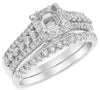 .85CT DIAMOND 14KT WHITE GOLD SQUARE HALO SEMI MOUNT ENGAGEMENT WEDDING RING SET