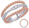 ESTATE WIDE .33CT DIAMOND 14KT WHITE & ROSE GOLD 3D 3 ROW BAMBOO BEADED FUN RING