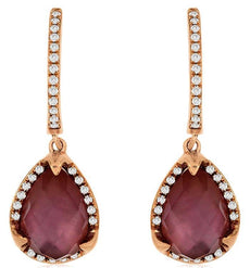 3.23CT DIAMOND & AAA AMETHYST 14KT ROSE GOLD PEAR SHAPE & ROUND HANGING EARRINGS