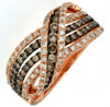 Estate 1.5Ct White & Mocha Diamond 14Kt Rose Gold Multi Row Criss Cross X Love Fun Ring