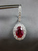 LARGE 6.37CT DIAMOND & AAA RUBY 18KT WHITE GOLD 3D OVAL & ROUND HANGING EARRINGS