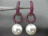 LARGE 2.75CT AAA PINK SAPPHIRE & SOUTH SEA PEARL 18K WHITE GOLD HANGING EARRINGS