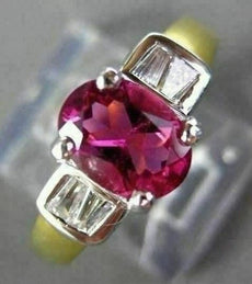 ESTATE 1.40CT DIAMOND & RUBALITE 18K 2 TONE GOLD FILIGREE ENGAGEMENT RING #27254