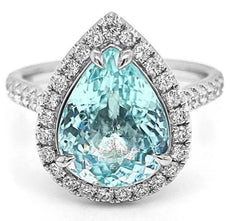 LARGE 4.50CT DIAMOND & AAA PARAIBA TOURMALINE 18KT WHITE GOLD 3D ENGAGEMENT RING