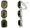 LARGE 19.57CT DIAMOND & AAA SMOKY TOPAZ 14KT WHITE GOLD CUSHION HANGING EARRINGS