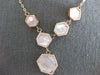 LARGE AAA MOTHER OF PEARL 14KT ROSE GOLD 3D MULTI HEXAGON FUN LARIAT NECKLACE