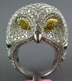 6.97CT WHITE & INTENSE CANARY DIAMOND & BLACK ENEAMEL 18KT WHITE GOLD OWL RING