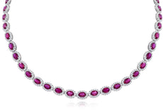 25.83CT DIAMOND & AAA RUBY 18KT WHITE GOLD OVAL & ROUND ETERNITY TENNIS NECKLACE