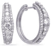 WIDE 1.62CT DIAMOND 14KT WHITE GOLD ROUND 3 ROW GRADUATING HOOP HANGING EARRINGS