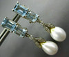 LARGE 3.92CT DIAMOND AAA AQUAMARINE & PEARL 14K WHITE GOLD LEAF HANGING EARRINGS