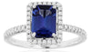 1.75CT DIAMOND & AAA TANZANITE 14K WHITE GOLD EMERALD CUT & ROUND ENAGEMENT RING