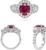 ESTATE 4.0CT DIAMOND & AAA RUBY PLATINUM OVAL ROUND & PEAR SHAPE ENGAGEMENT RING