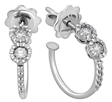 ESTATE .40CT DIAMOND 18KT WHITE GOLD CLASSIC DOUBLE FLOWER HOOP HANGING EARRINGS