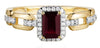 .58CT DIAMOND & AAA RUBY 14KT YELLOW GOLD 3D EMERALD CUT & ROUND ENGAGEMENT RING