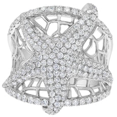 EXTRA LARGE 1.53CT DIAMOND 14KT WHITE GOLD 3D FILIGREE LUCKY STARFISH FUN RING