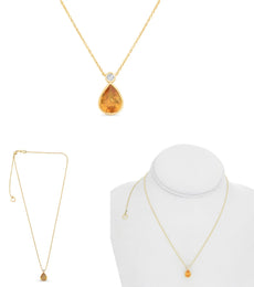 1.85CT DIAMOND & AAA ORANGE SAPPHIRE 14K YELLOW GOLD PEAR SHAPE & ROUND NECKLACE