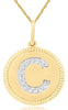 .07CT DIAMOND 14KT YELLOW GOLD ROUND CLASSIC C INITIAL FILIGREE FLOATING PENDANT