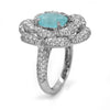 LARGE 4.17CT DIAMOND & AAA PARAIBA TOURMALINE 18KT WHITE GOLD OVAL & ROUND RING
