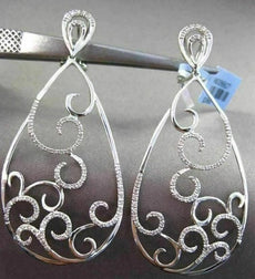 ESTATE MASSIVE .68CT DIAMOND 14KT WHITE GOLD FILIGREE TEAR DROP HANGING EARRINGS