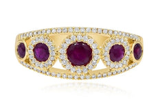 .97CT DIAMOND & AAA RUBY 14KT YELLOW GOLD CLASSIC 5 STONE HALO ANNIVERSARY RING