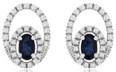.81CT DIAMOND & AAA SAPPHIRE 14K WHITE GOLD OVAL & ROUND FLORAL HANGING EARRINGS