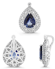 1.37CT DIAMOND & AAA SAPPHIRE 14KT YELLOW GOLD PEAR SHAPE & ROUND HALO PENDANT