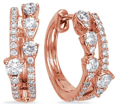 .51CT DIAMOND 14KT ROSE GOLD 3D 2 ROW ROUND & PEAR SHAPE HOOP HANGING EARRINGS