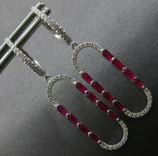 1.32CT DIAMOND & AAA RUBY 14KT WHITE GOLD ROUND & BAGUETTE FUN HANGING EARRINGS