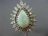 ANTIQUE LARGE 3.45CT OLD MINE DIAMOND & OPAL 14KT WHITE GOLD TEAR DROP RING #820