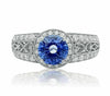 GIA CERTIFIED 2.14CT DIAMOND & AAA SAPPHIRE 18KT WHITE GOLD HALO ENGAGEMENT RING