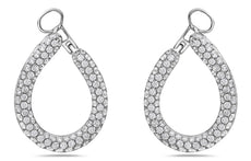 3.21CT DIAMOND 18KT WHITE GOLD 3D 3 ROW TEAR DROP SIDEWAYS HOOP HANGING EARRINGS