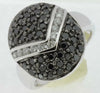 ESTATE 1.45CT WHITE & BLACK DIAMOND 14K WHITE GOLD CLUSTER V SHAPE OVAL FUN RING