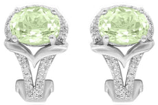 2.62CT DIAMOND & AAA GREEN AMETHYST 14KT WHITE GOLD 3D OVAL & ROUND FUN EARRINGS